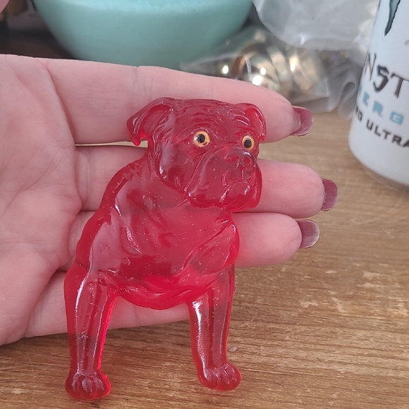 1940s 1950s large lucite red bull dog glass eyes